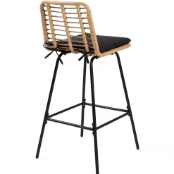 Lot de 2 tabourets de bar SUMMER effet rotin pied métal noir