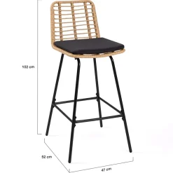 Lot de 2 tabourets de bar SUMMER effet rotin pied métal noir