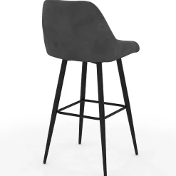 Lot de 4 tabourets de bar THALYA en velours gris foncé avec demi-accoudoirs