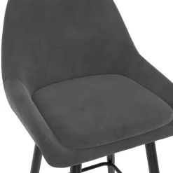 Lot de 4 tabourets de bar THALYA en velours gris foncé avec demi-accoudoirs