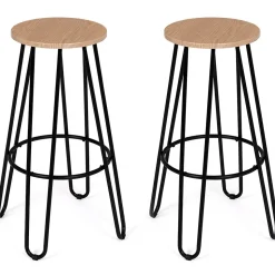 Lot de 2 tabourets de bar DUBLIN assise ronde design industriel