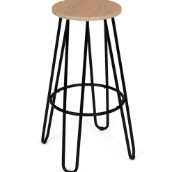 Lot de 2 tabourets de bar DUBLIN assise ronde design industriel