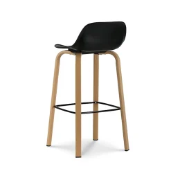 Lot de 2 tabourets de bar noirs style scandinave avec pieds effet bois en métal Hauteur 66cm