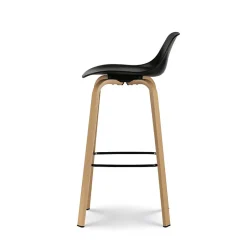 Lot de 2 tabourets de bar noirs style scandinave avec pieds effet bois en métal Hauteur 66cm