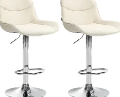 Lot de 2 tabourets de bar Vonore Tissu, réglable en hauteur, pivotant à 360 degrés, avec repose-pieds Crème/Chrome
