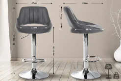 Lot de 2 tabourets de bar Milet similicuir, Chaise de bar pivotante avec repose-pieds et dossier Métalchromé/Gris