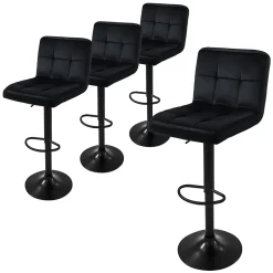 Lot de 4 tabourets de bar rembourrées en velours noir chaise réglable en hauteur