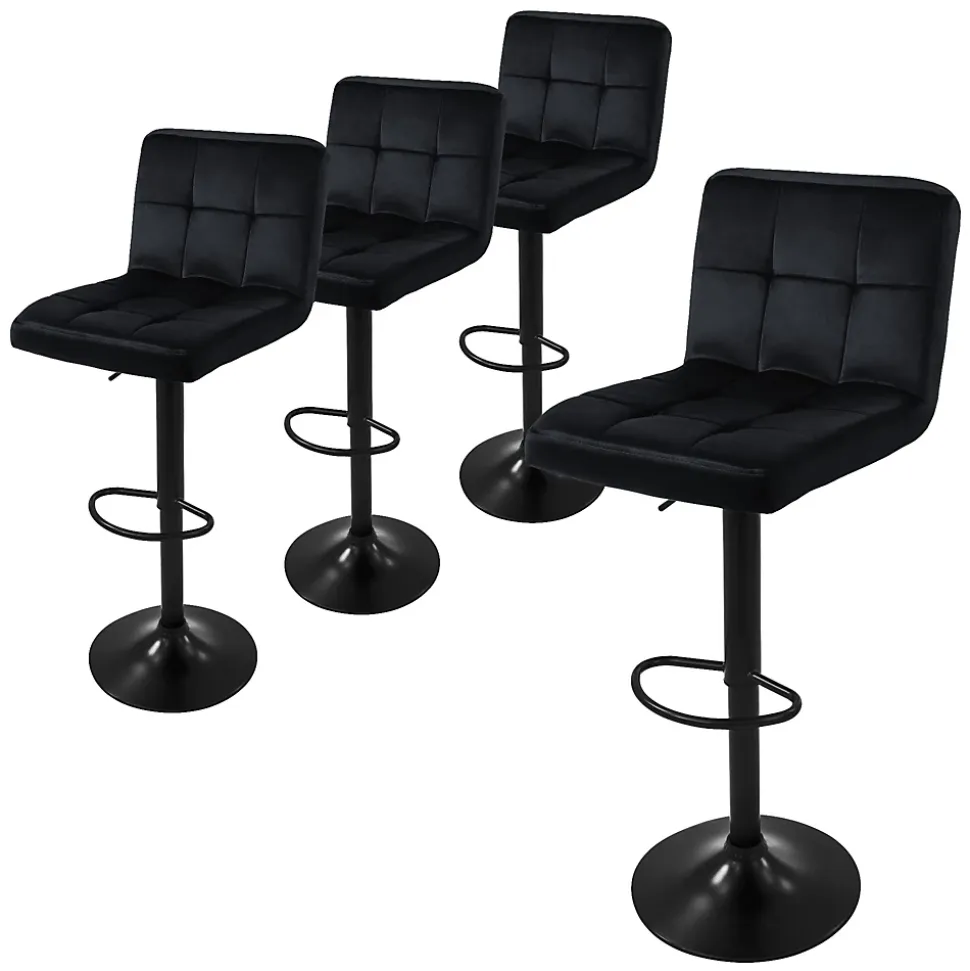 Lot de 4 tabourets de bar rembourrées en velours noir chaise réglable en hauteur