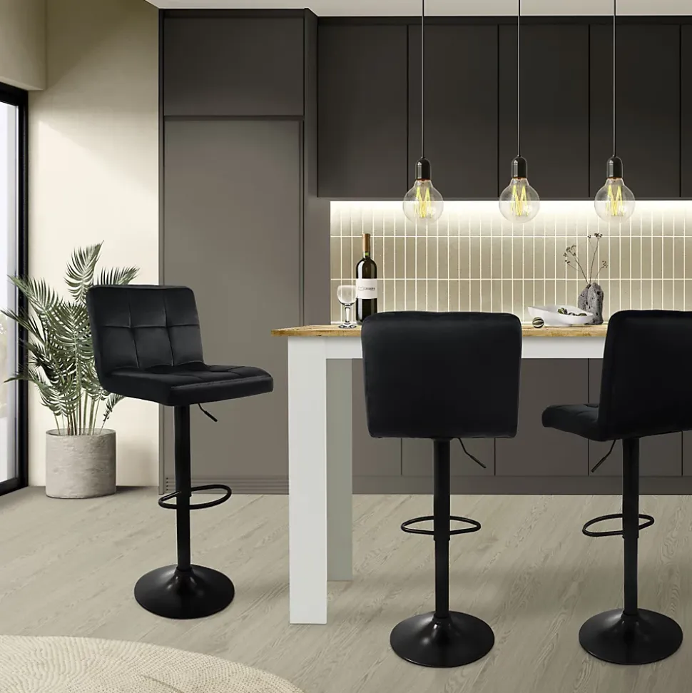 Lot de 4 tabourets de bar rembourrées en velours noir chaise réglable en hauteur