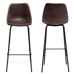 Lot de 2 tabourets de bar vintage LUCIEN marron - Hauteur d'assise 75cm - HAPPY GARDEN