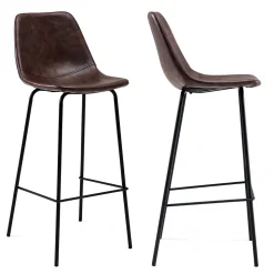 Lot de 2 tabourets de bar vintage LUCIEN marron - Hauteur d'assise 75cm - HAPPY GARDEN