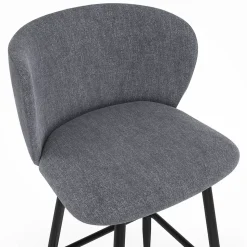 Lot de 4 tabourets de bar OMBLINE assise en tissu gris foncé et pieds en métal noir