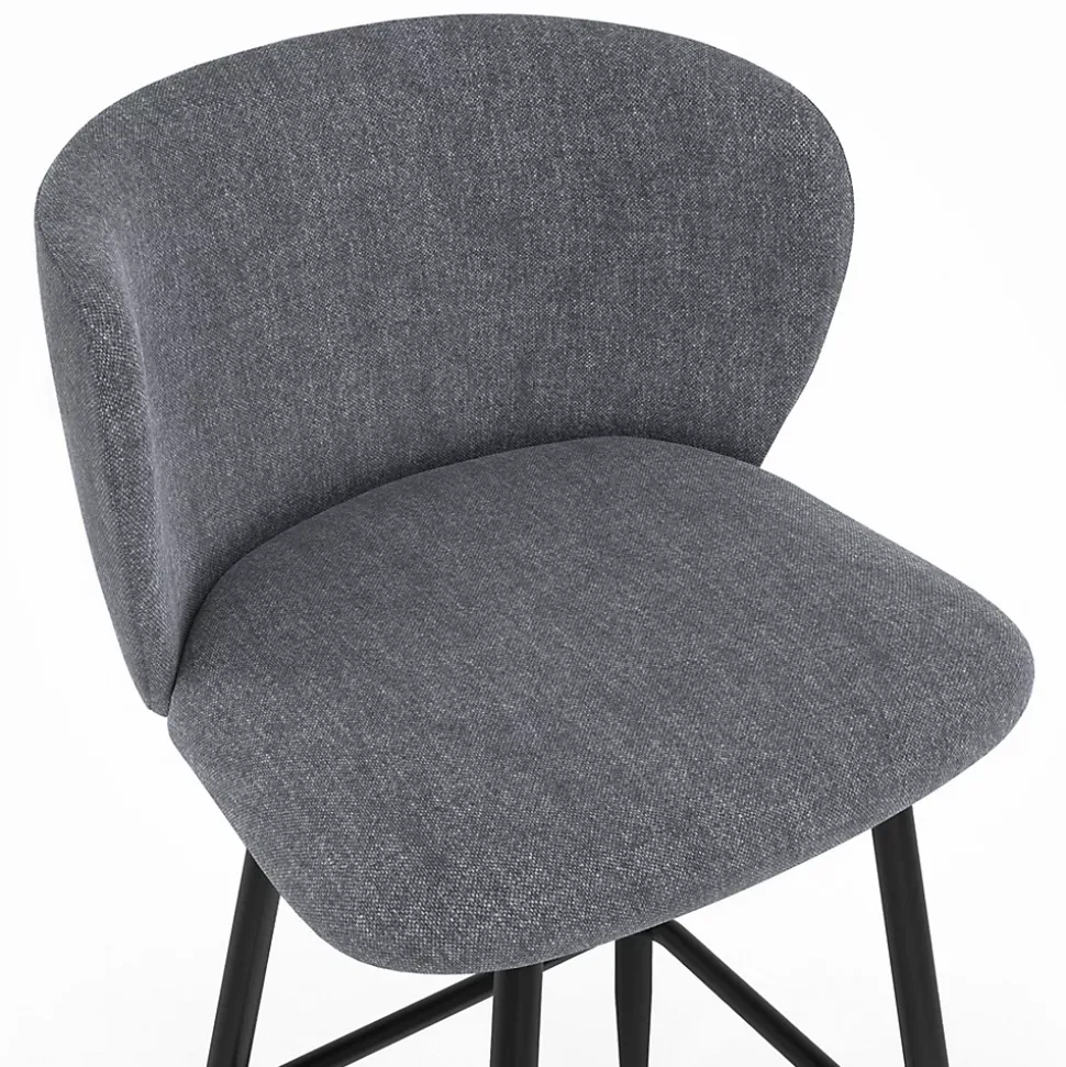 Lot de 4 tabourets de bar OMBLINE assise en tissu gris foncé et pieds en métal noir