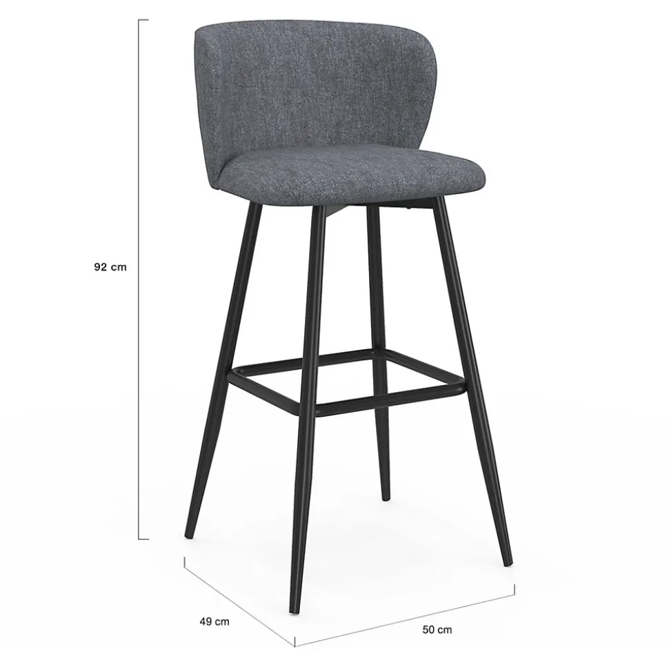 Lot de 4 tabourets de bar OMBLINE assise en tissu gris foncé et pieds en métal noir