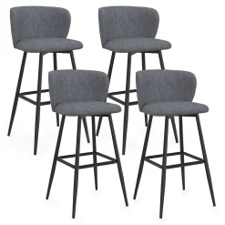 Lot de 4 tabourets de bar OMBLINE assise en tissu gris foncé et pieds en métal noir