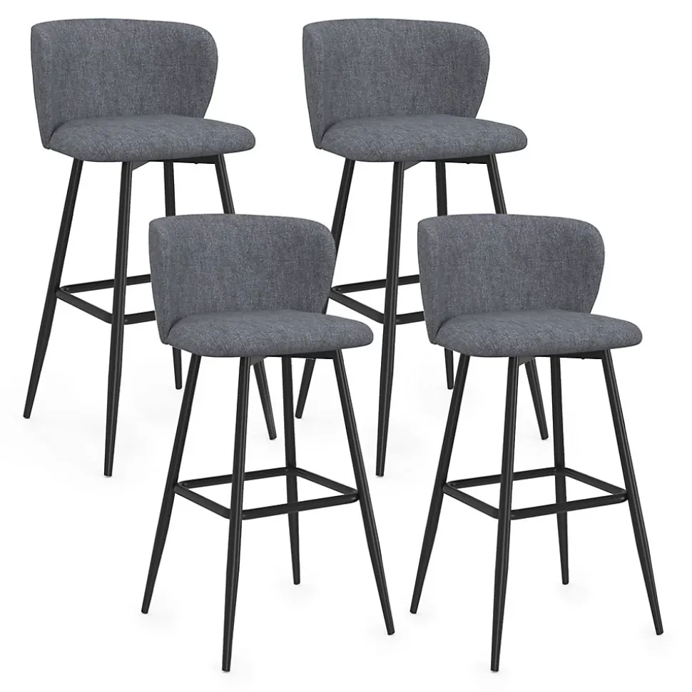 Lot de 4 tabourets de bar OMBLINE assise en tissu gris foncé et pieds en métal noir