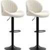Lot de 2 tabourets de bar design coquillage pivotants réglables acier noir tissu chenille beige