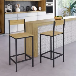 Lot de 2 tabourets de bar DETROIT avec dossier chaise de cuisine design industriel