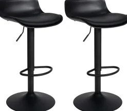 Lot de 2 tabourets de bar Aveiro similicuir, chaises réglables, pied trompette, structure métal, protections sol Noir