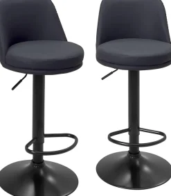 Lot de 2 tabourets de bar, assise ronde, haut dossier, réglable, pivotant rif (noir)