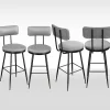 Lot de 4 tabourets de bar cuir PU gris, chaise moderne avec siège confortable et base métal, pour cuisine salle à manger comptoir