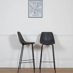 Lot de 2 tabourets de bar vintage LUCIEN gris foncé - Hauteur d'assise 75cm - HAPPY GARDEN