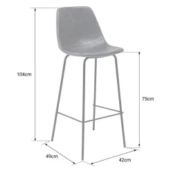 Lot de 2 tabourets de bar vintage LUCIEN gris foncé - Hauteur d'assise 75cm - HAPPY GARDEN