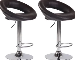 Lot De 2 Tabourets De Bar Olinda En Similicuir, Hauteur Réglable Et Pivotant A 360 , Piètement Trompette Marron/Chrome