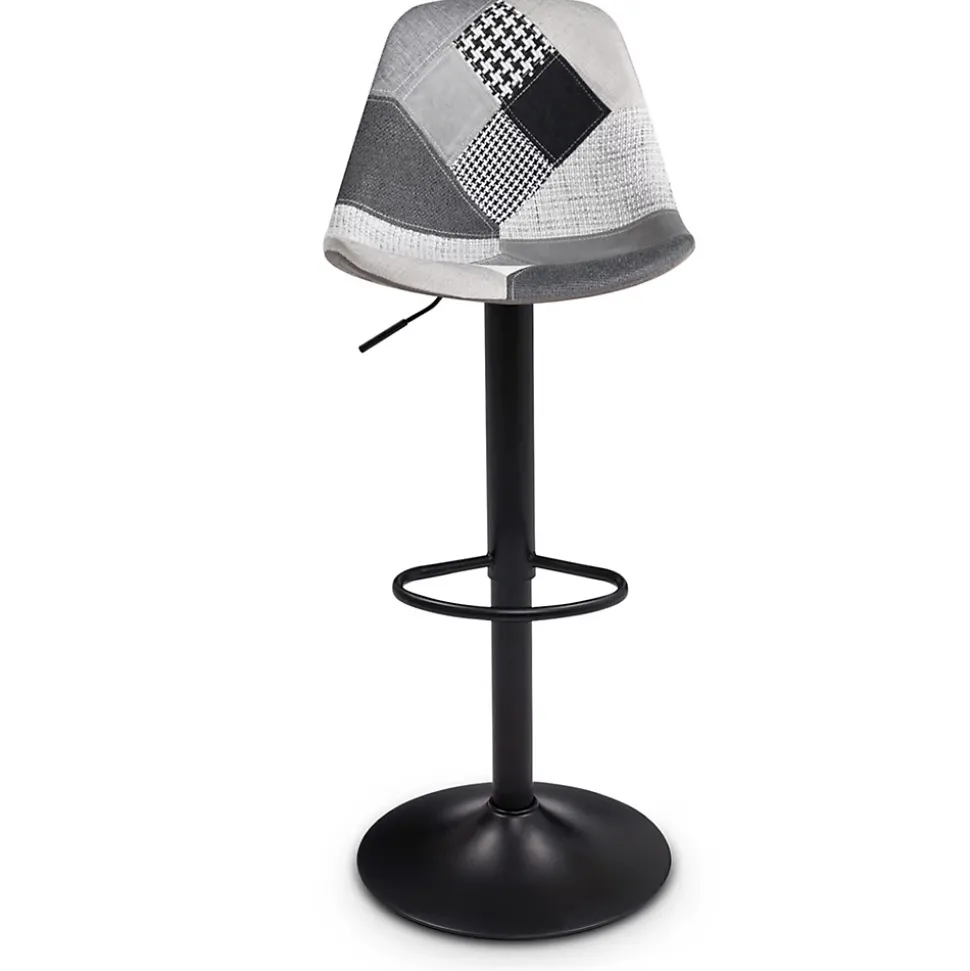 Lot de 4 tabourets de bar KARL design patchworks noirs, gris et blancs pied noir