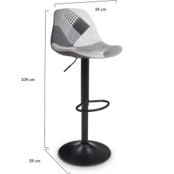 Lot de 4 tabourets de bar KARL design patchworks noirs, gris et blancs pied noir