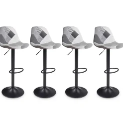 Lot de 4 tabourets de bar KARL design patchworks noirs, gris et blancs pied noir