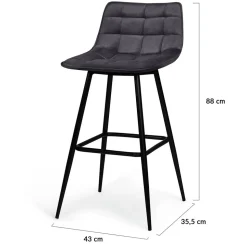 Lot de 4 tabourets de bar MADY en velours gris foncé