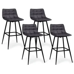 Lot de 4 tabourets de bar MADY en velours gris foncé