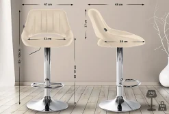 Lot de 2 tabourets de bar Milet similicuir, Chaise de bar pivotante avec repose-pieds et dossier Métalchromé/Crème