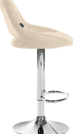Lot de 2 tabourets de bar Milet similicuir, Chaise de bar pivotante avec repose-pieds et dossier Métalchromé/Crème