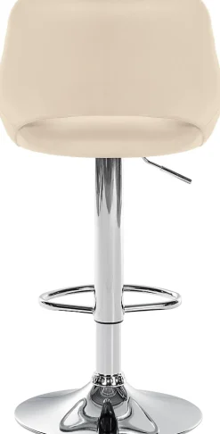 Lot de 2 tabourets de bar Milet similicuir, Chaise de bar pivotante avec repose-pieds et dossier Métalchromé/Crème