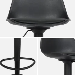 Lot de 2 tabourets de bar réglables 61.5/83.5cm - Noah - simili cuir noir - hauteur réglable. repose-pieds