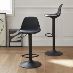 Lot de 2 tabourets de bar réglables 61.5/83.5cm - Noah - simili cuir noir - hauteur réglable. repose-pieds