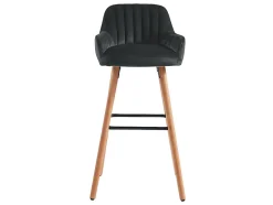 Lot de 2 tabourets de bar en velours et pieds bois de hêtre - Noir - ELEANA