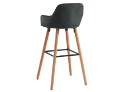 Lot de 2 tabourets de bar en velours et pieds bois de hêtre - Noir - ELEANA