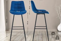 Lot de 2 tabourets de bar Dartford, Chaise de bar rembourrée, Structure métallique Bleu/Velours