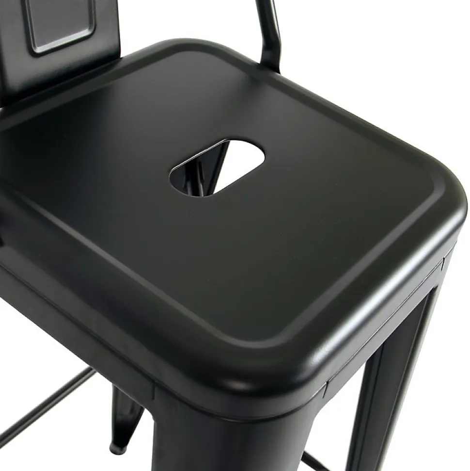 Lot de 4 tabourets de bar en métal noir mat style industriel Avec dossier Hauteur 66cm