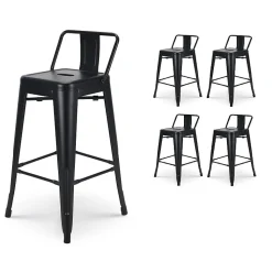 Lot de 4 tabourets de bar en métal noir mat style industriel Avec dossier Hauteur 66cm