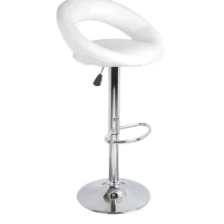 Lot de 2 tabourets de bar réglables en hauteur 77-97 cm Assise simili cuir PU blanc, pied en métal gris, diamètre 40 cm