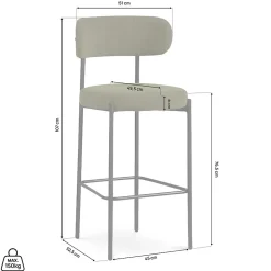 Lot de 2 tabourets de bar modernes IRIS velours côtelé kaki hauteur hauteur 75cm