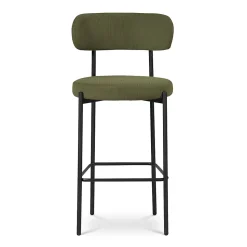 Lot de 2 tabourets de bar modernes IRIS velours côtelé kaki hauteur hauteur 75cm