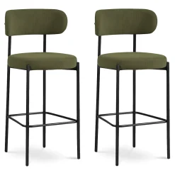 Lot de 2 tabourets de bar modernes IRIS velours côtelé kaki hauteur hauteur 75cm