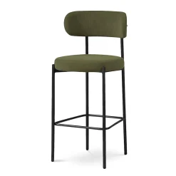 Lot de 2 tabourets de bar modernes IRIS velours côtelé kaki hauteur hauteur 75cm