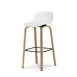 Lot de 4 tabourets de bar blancs style scandinave avec pieds effet bois en métal Hauteur 76cm