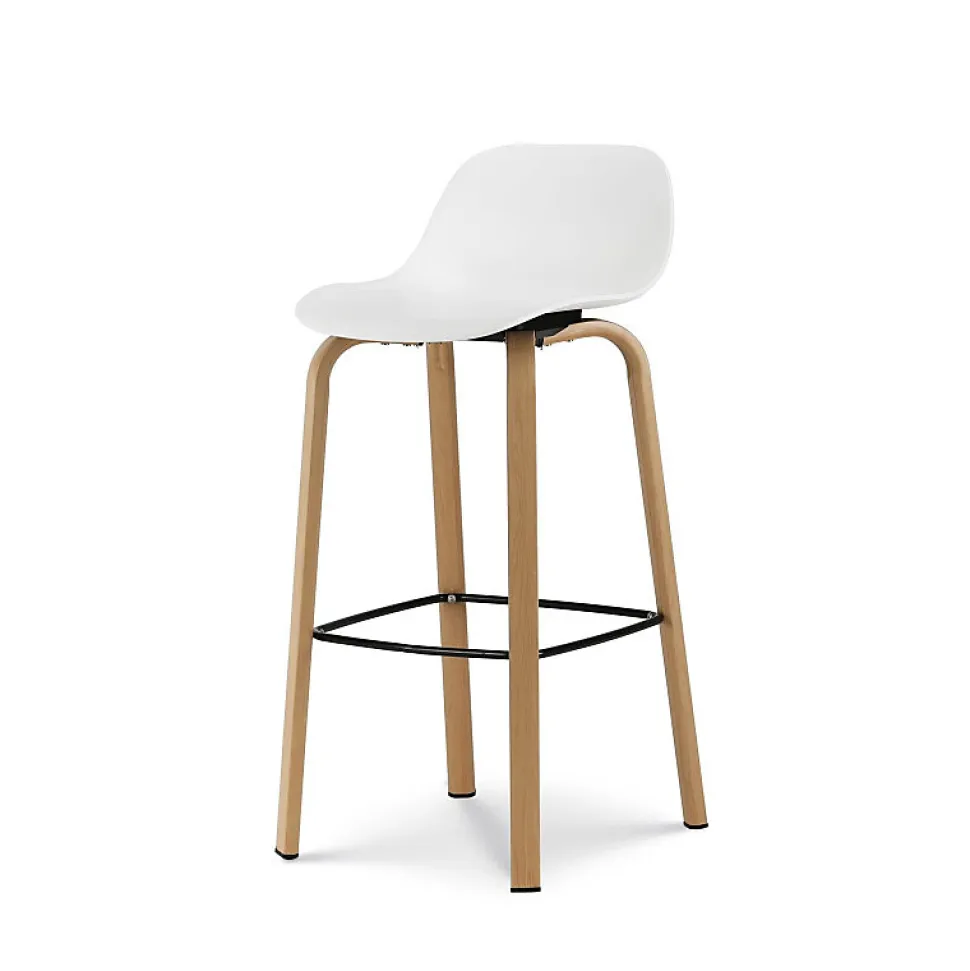 Lot de 4 tabourets de bar blancs style scandinave avec pieds effet bois en métal Hauteur 76cm